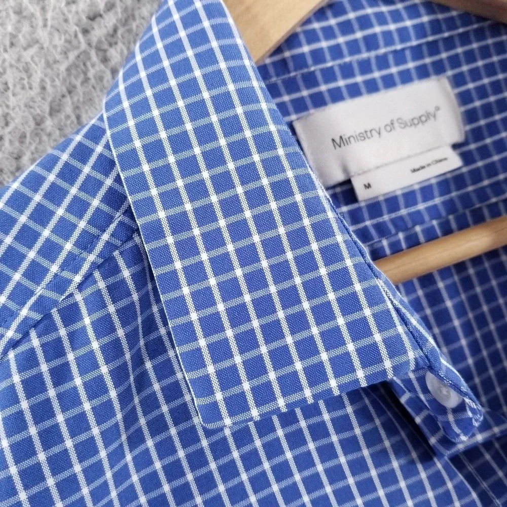 Ministry Of Supply Shirt Men Medium Blue Check Performance Sport Tech Commuter